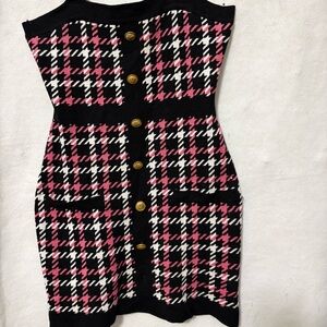 Coco and Shay Pink and Black Plaid Button-Up Dress Size Medium